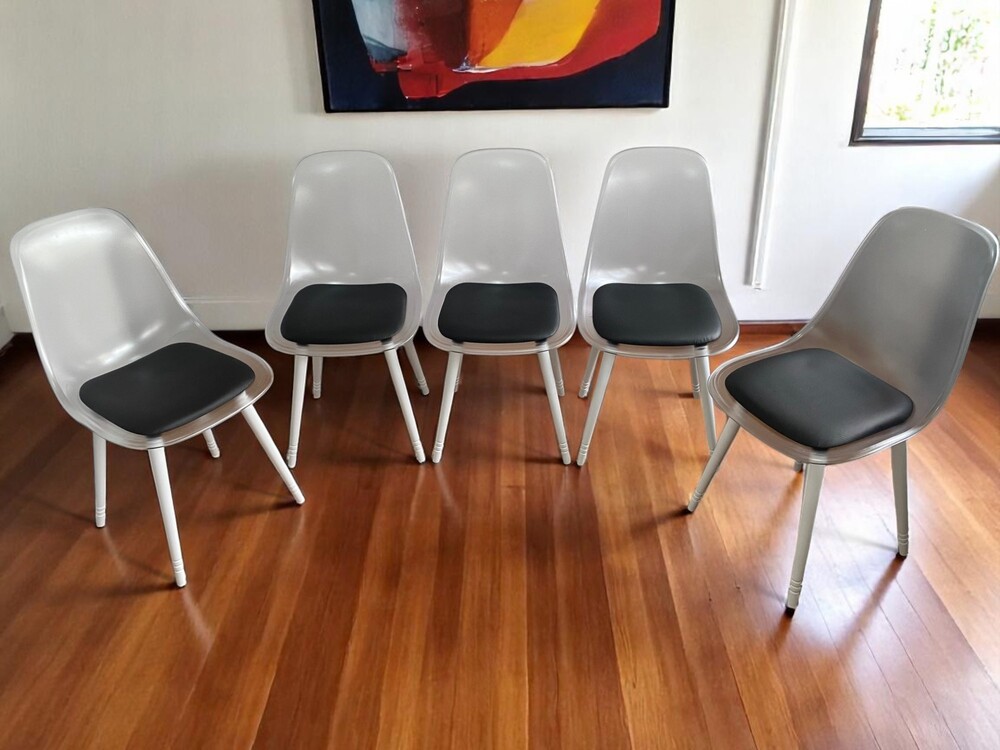 Ahşap Ayaklı Mutfak-Salon Sandalyesi Siyah Deri Oturum Şeffaf Sırt/130 kg Kapasiteli - 5 Adet