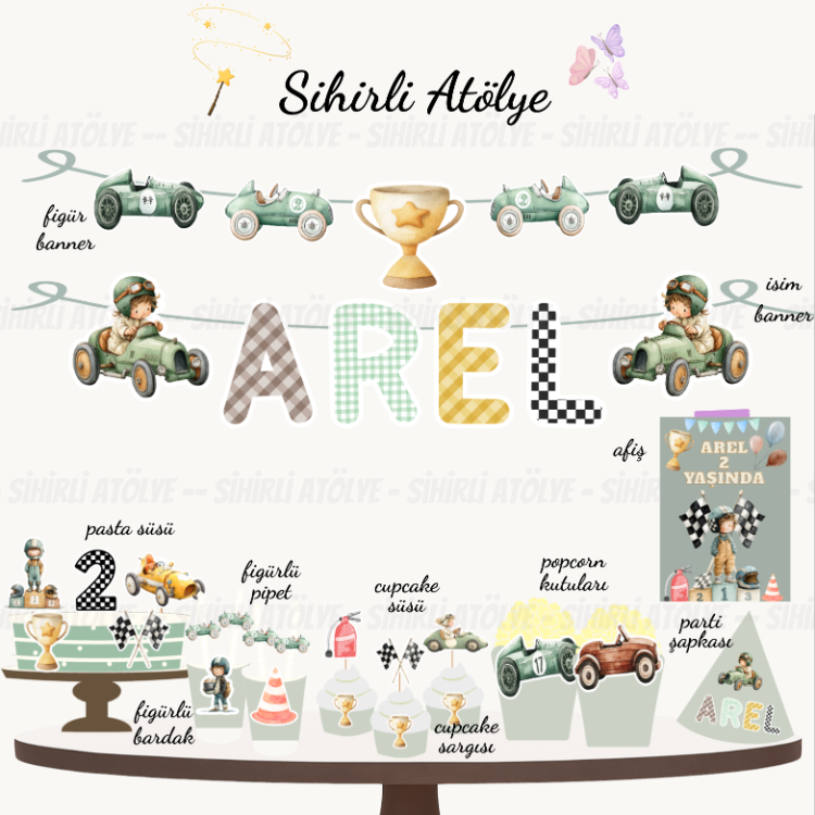 Vintage Arabalar Parti Seti