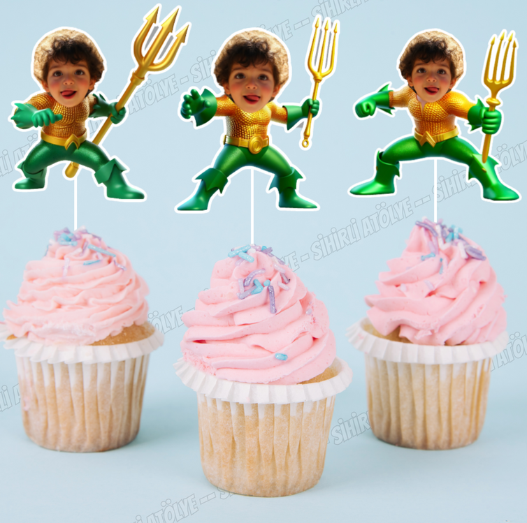 Fotoğraflı Süper Kahraman Cupcake Süsleri 6'lı