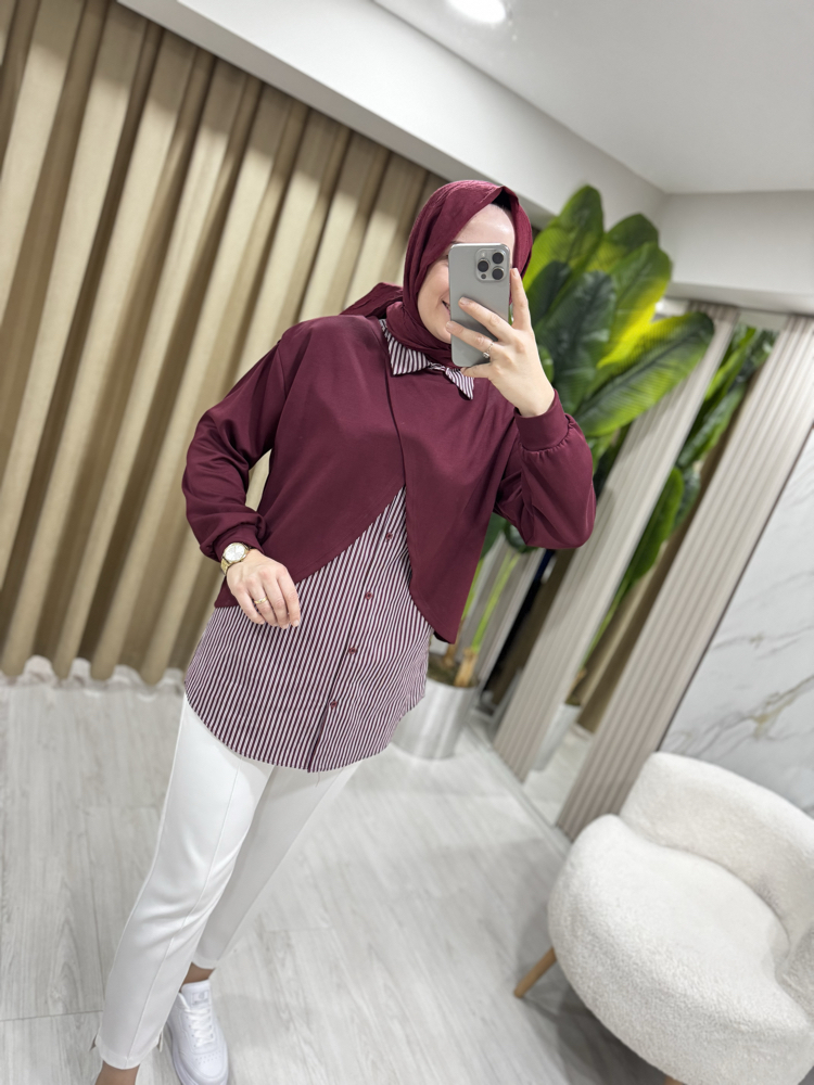 Puane gömlek detaylı Sweatshirt