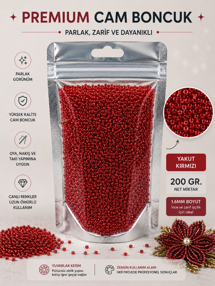 200 gr Yakut Kırmızı Cam Boncuk 