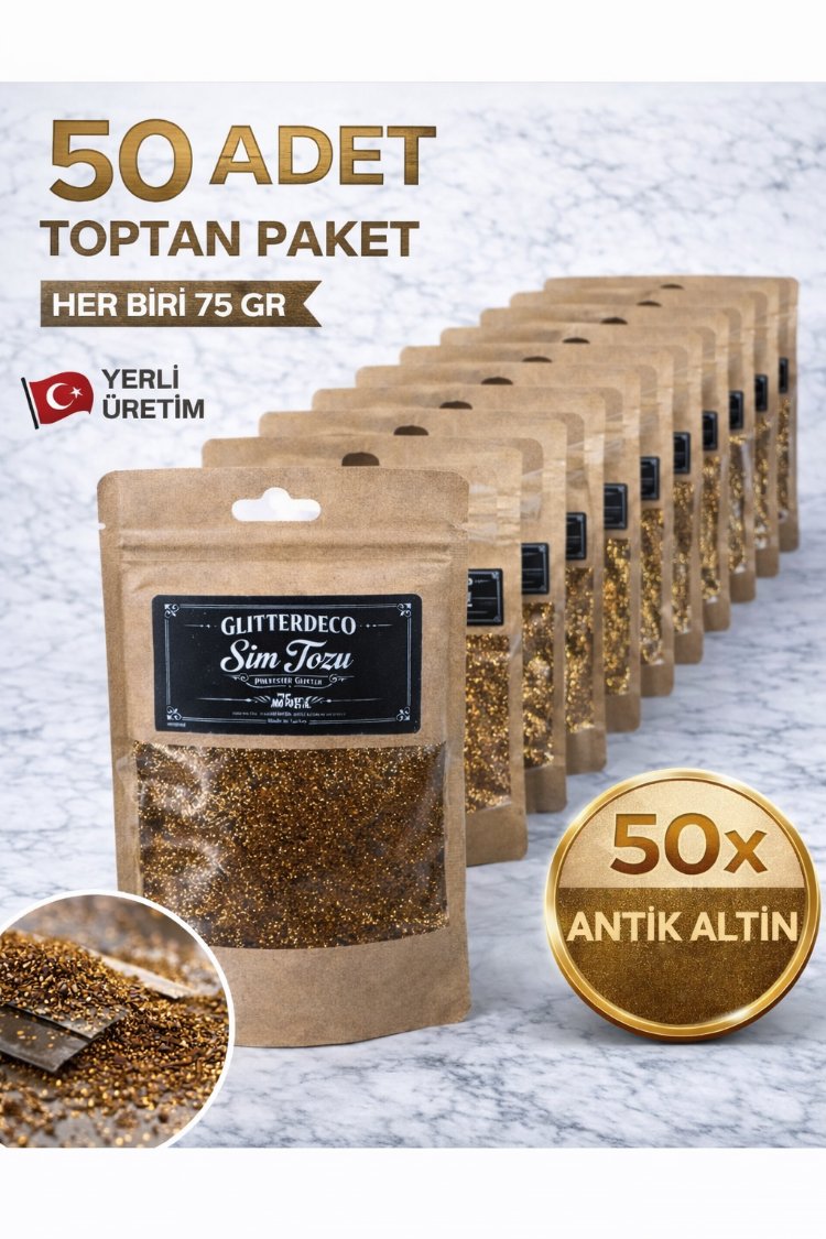75 gr x 50 Adet Toptan Paket | Antik Altın Bronz İnce Hobi Epoksi Duvar Boya Toz Sim