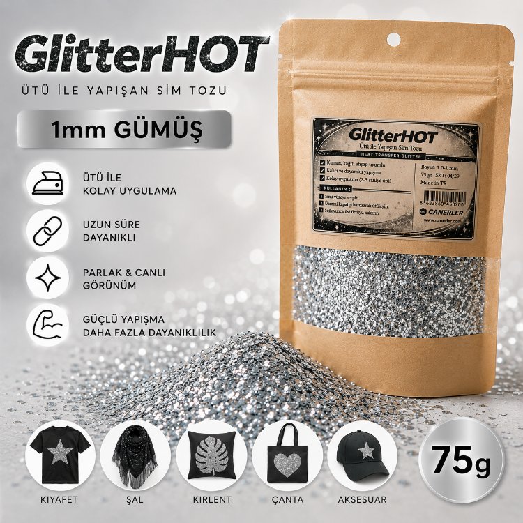 ütüyle Yapışan Toz Sim Gümüş 1mm Glitter Hot