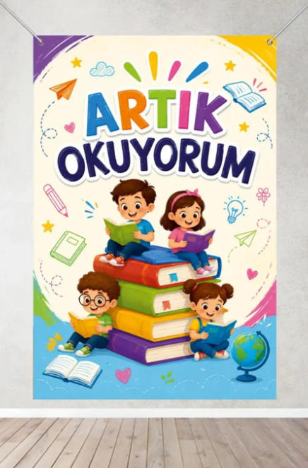 Artık Okuyorum Hatıra Fotoğraf Panosu Branda Afiş - Boyut Seçenekleri ile