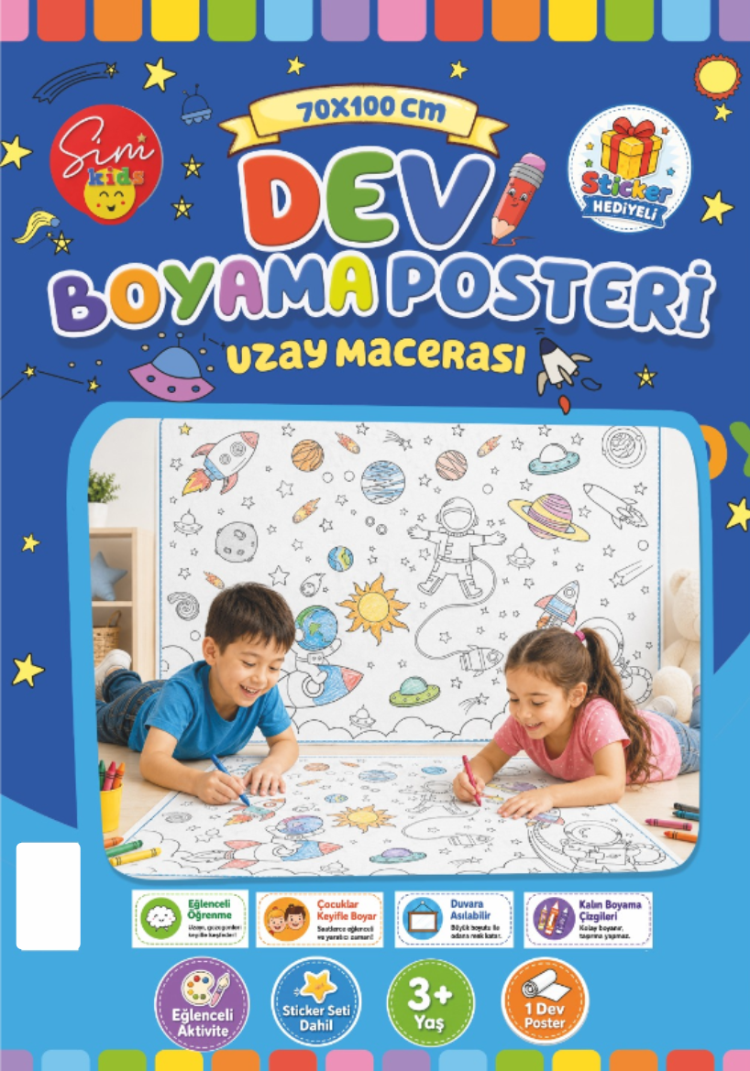 Dev Boyama Posteri–Eğlenceli Tatil Aktiviteleri Sticker Hediyeli ! Uzay Tema