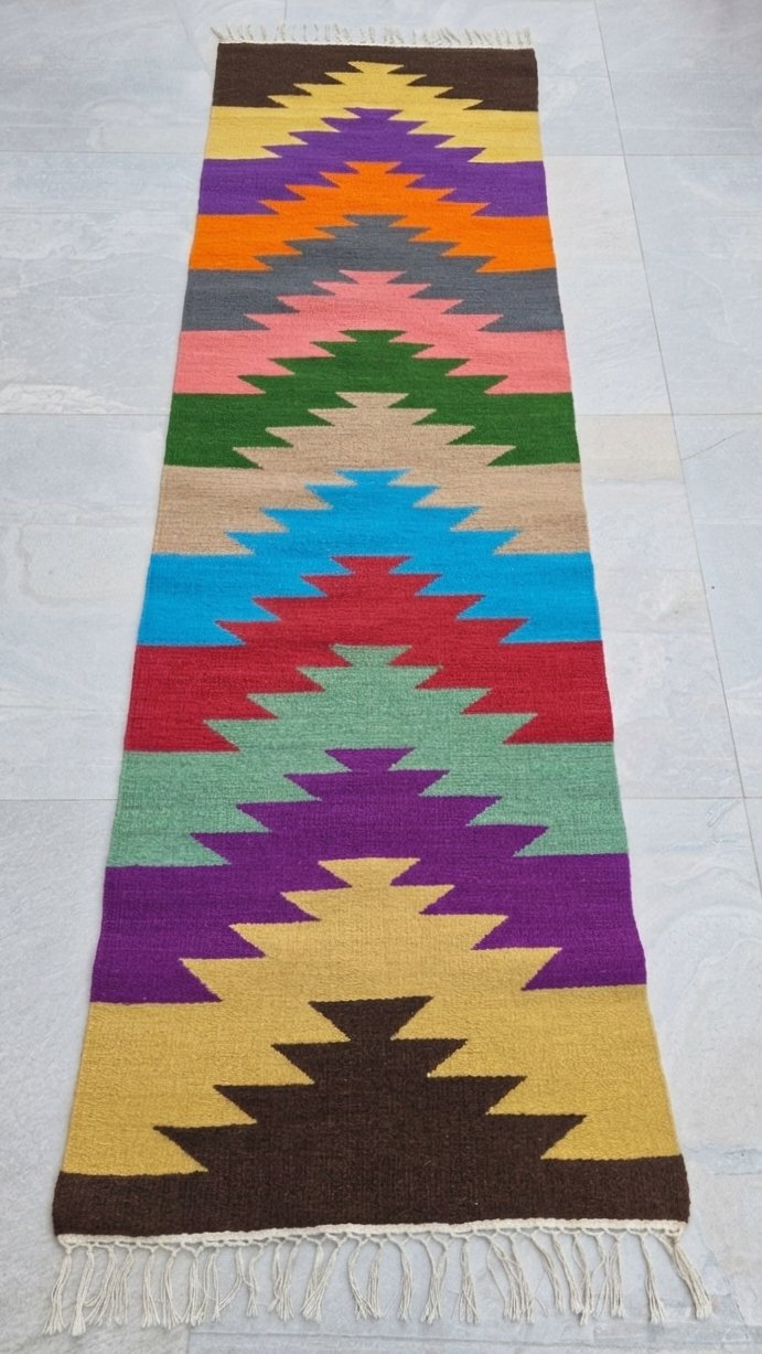 Gökkuşağı Göz El Dokuma Yün Kilim (Rainbow Eye Hand-woven Wool Kilim Rug)
