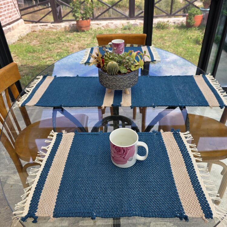 Diğer renkler için tıklayın. El dokuma pamuk servis/runner - Handwoven cotton placemats&runner