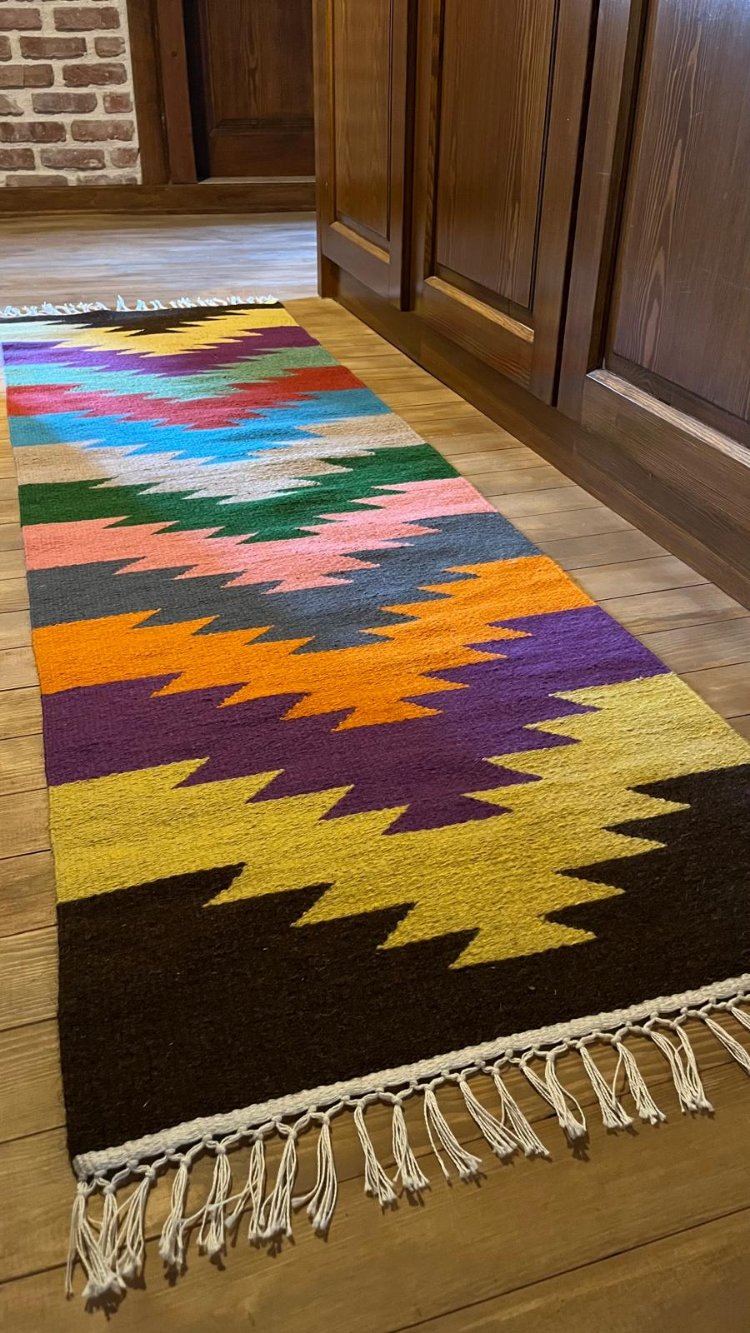 Gökkuşağı Göz El Dokuma Yün Kilim (Rainbow Eye Hand-woven Wool Kilim Rug)
