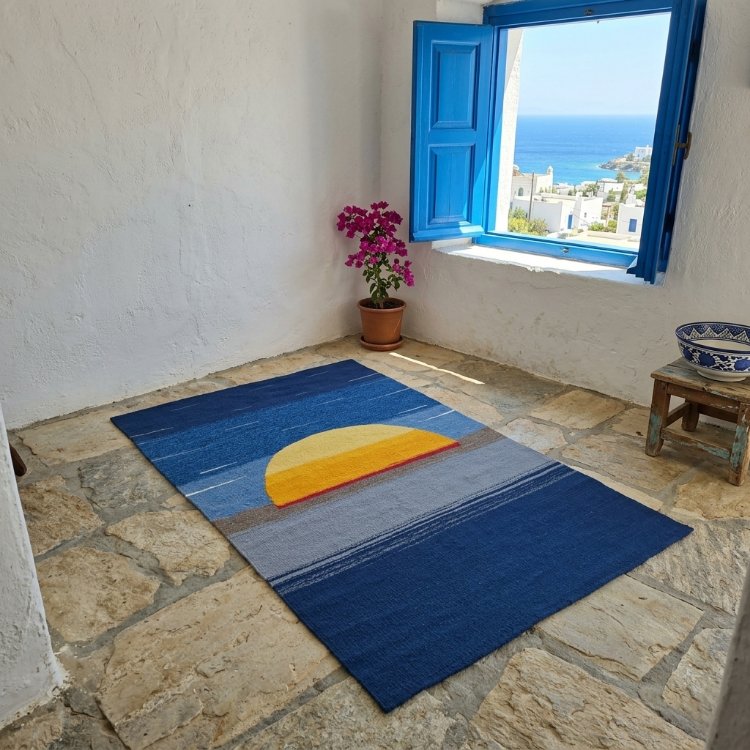 Günbatımı El Dokuma Yün Kilim (Sunset Hand-woven Wool Kilim Rug)