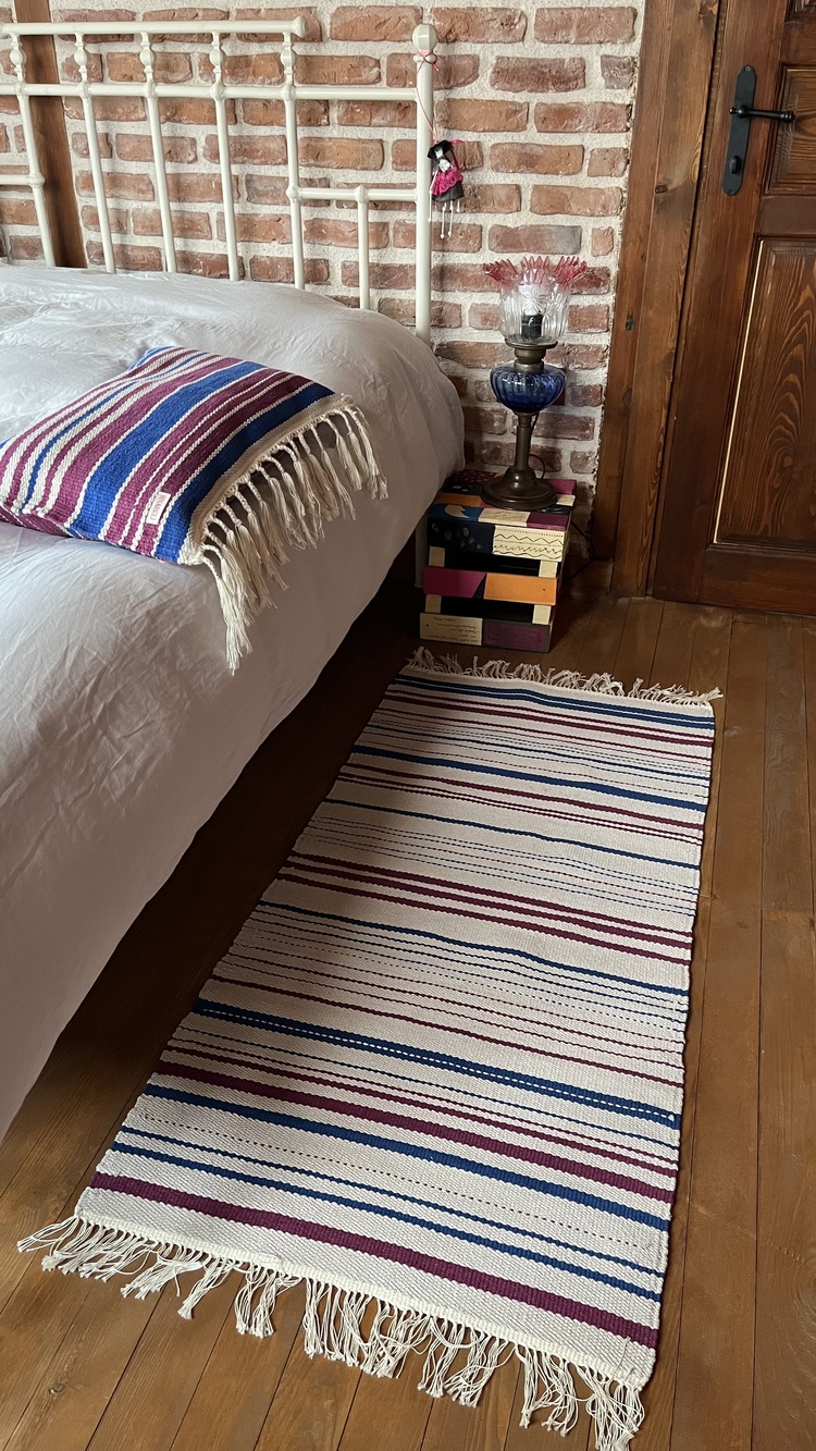 12 El Dokuma Pamuk Kilim ve Kırlent Kılıfı Seti (Hand-woven Cotton Rug & Throw Pillow Cover)