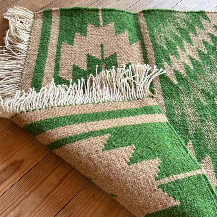 Yeşil Yıldız El Dokuma Yün Kilim (Green Star Hand-woven Wool Kilim Rug) - AMI0007
