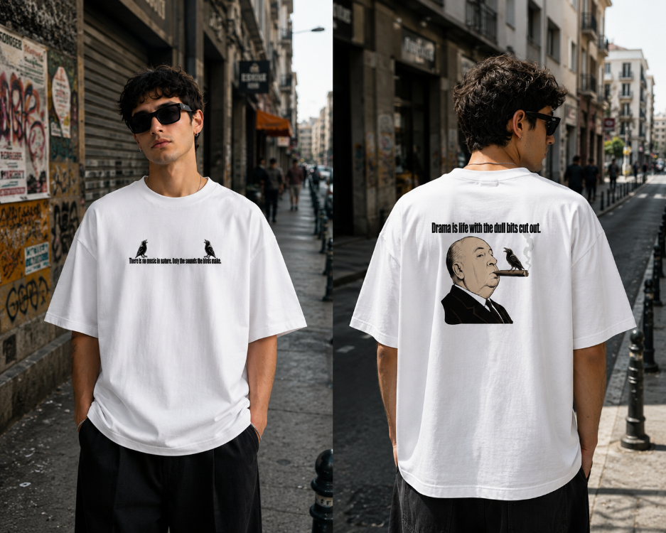 HİTCHCOCK'UN KUŞLARI OVERSİZE BEYAZ TSHIRT SERİSİ