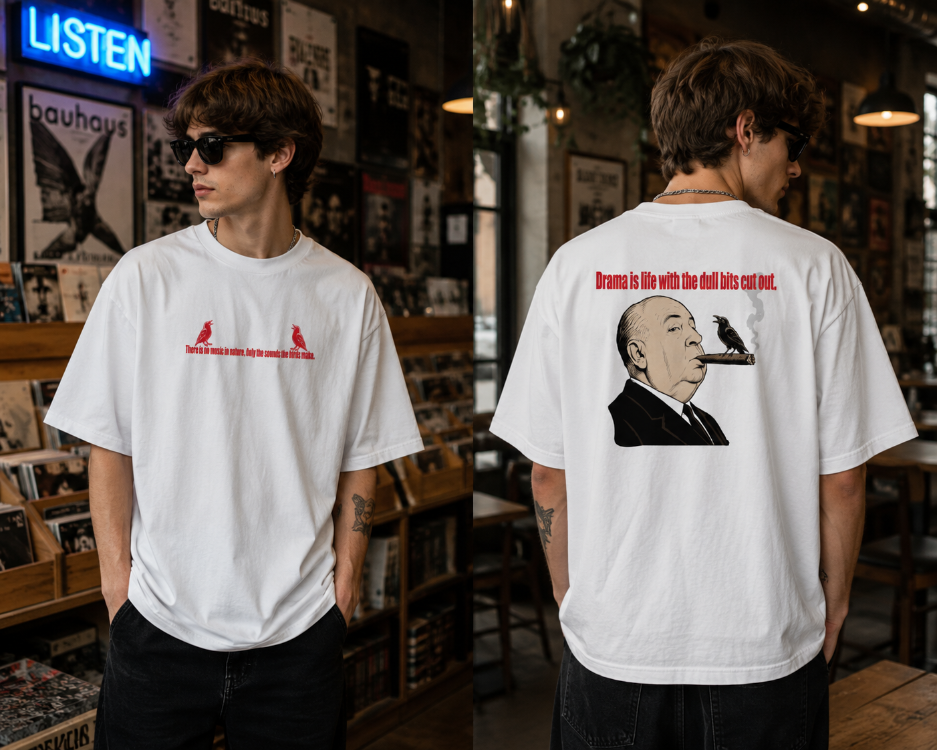 HİTCHCOCK'UN KUŞLARI OVERSİZE BEYAZ TSHIRT SERİSİ