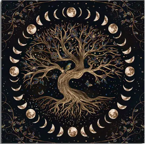 Ayın Evreleri ve Hayat Ağacı Sunak Bezi- Tarot Örtüsü Altar