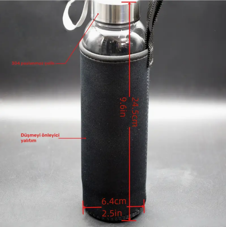 Amestist Taşlı Metal ve Cam Su Şişesi