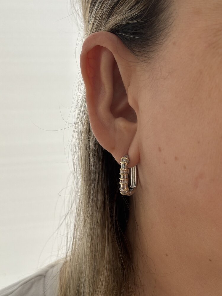 Gümüş Gold Küpe Minimal Taş Detay