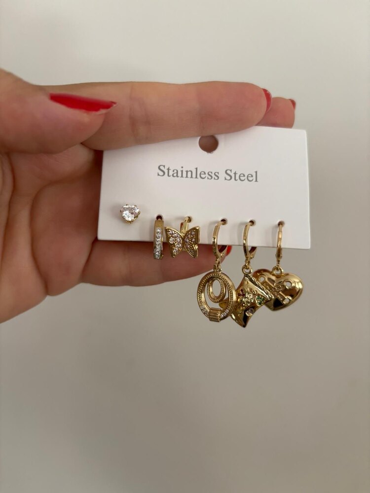 Set Küpe Şekerlemeli Kalpli