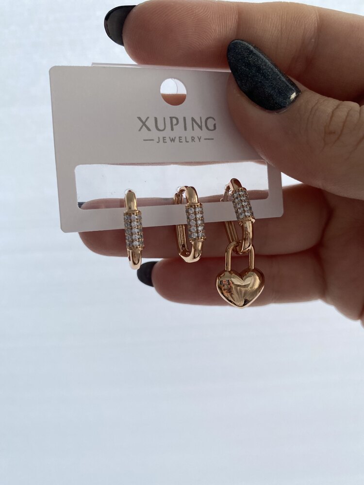 3’lü Kalp Detay Set Küpe Rose Renk