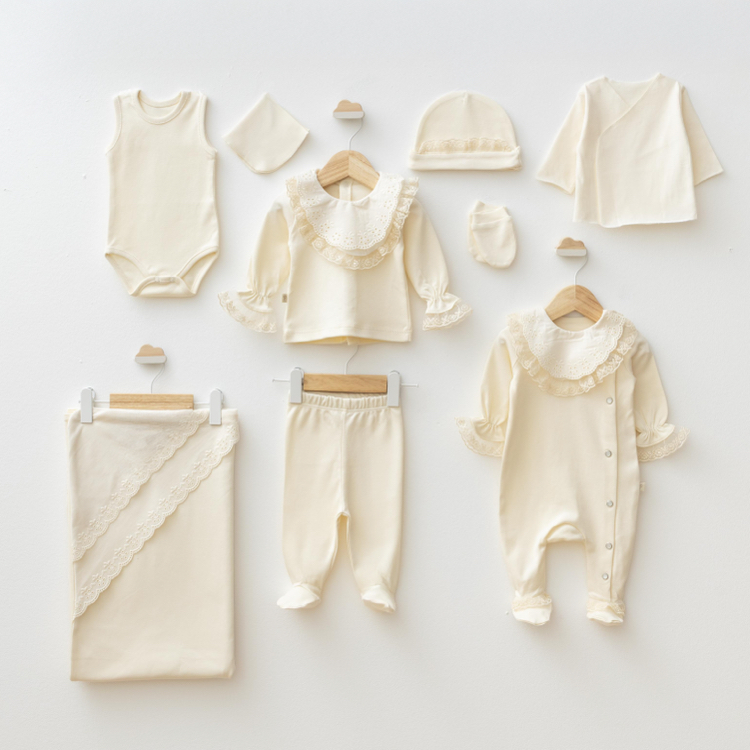 Pugi Baby Brodeli Natürel 10 Lu Set Hastane Çıkışı