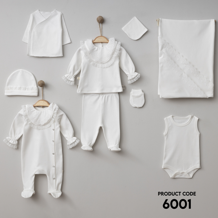 Pugi Baby Brodeli Krem 10 lu set hastane çıkışı