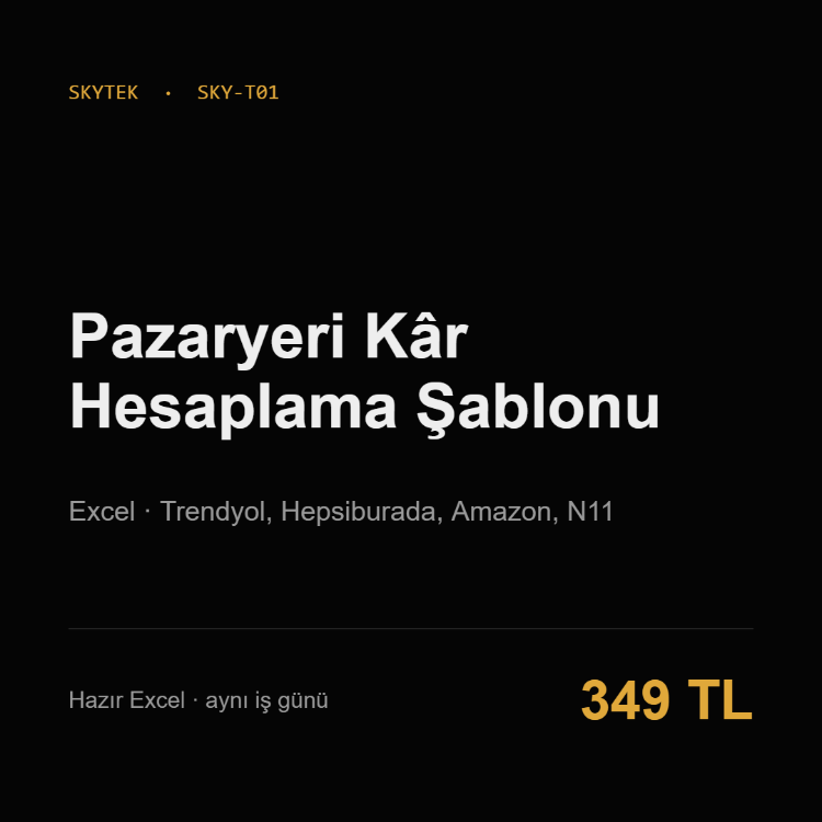 Pazaryeri Kâr Hesaplama Şablonu | Excel, Trendyol, Hepsiburada, Amazon