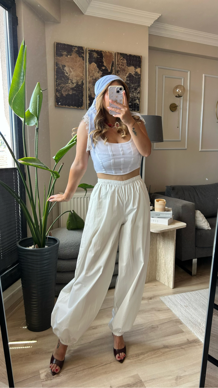 Çıkarılabilir Şal Detaylı Şalvar Pantalon