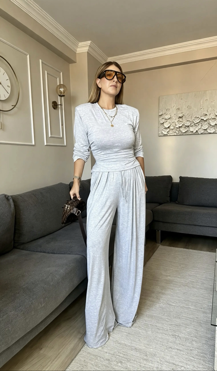 Vatkalı Bluz Pantalon Takım