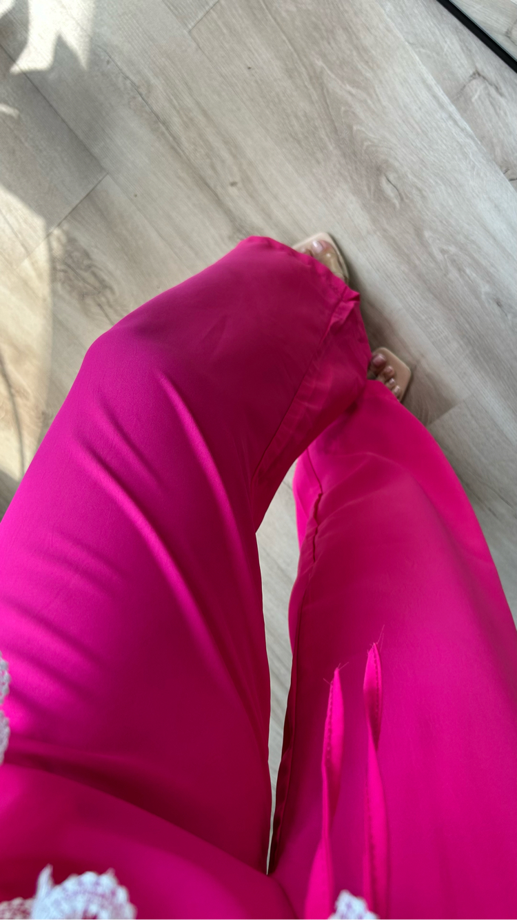 Fuşya Pembe beli lastikli Pantalon