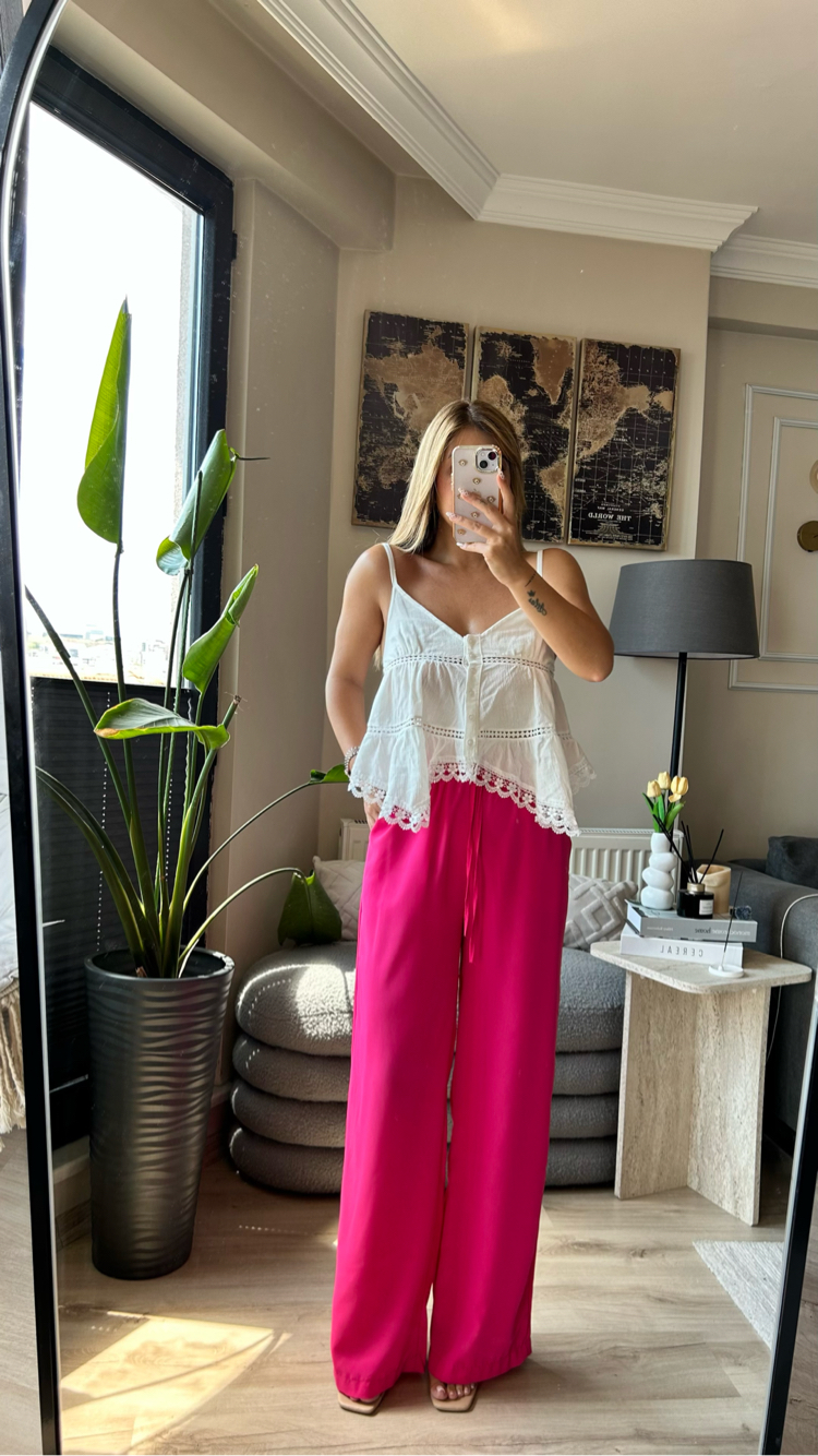 Fuşya Pembe beli lastikli Pantalon