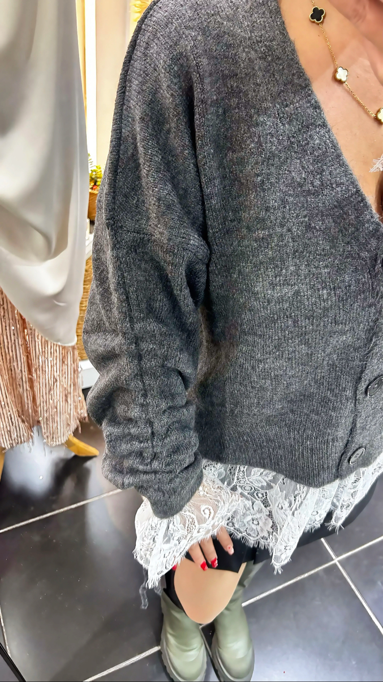 Dantel Detaylı Yumoş Hırka