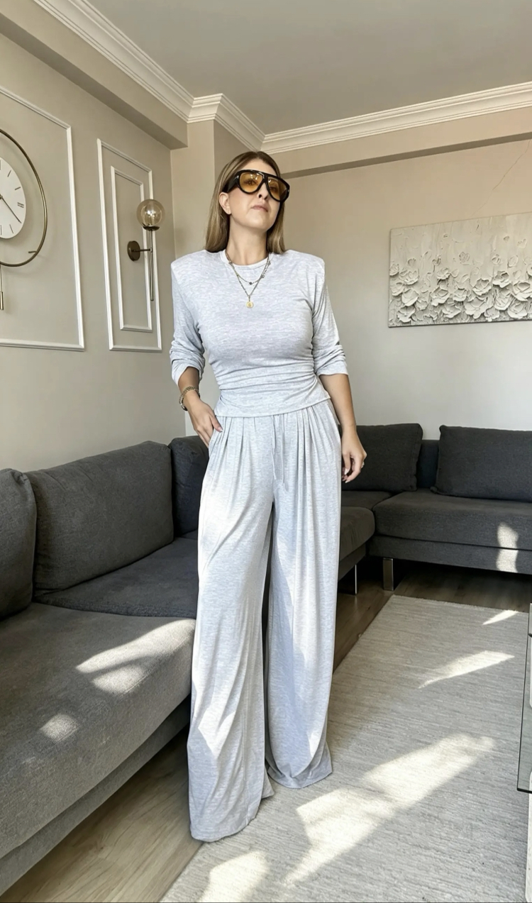 Vatkalı Bluz Pantalon Takım