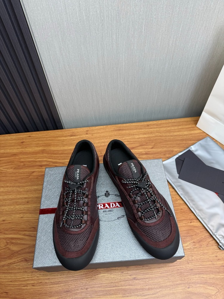 Prada Speedrock Deri ve File Spor Ayakkabı Bordo 39-45