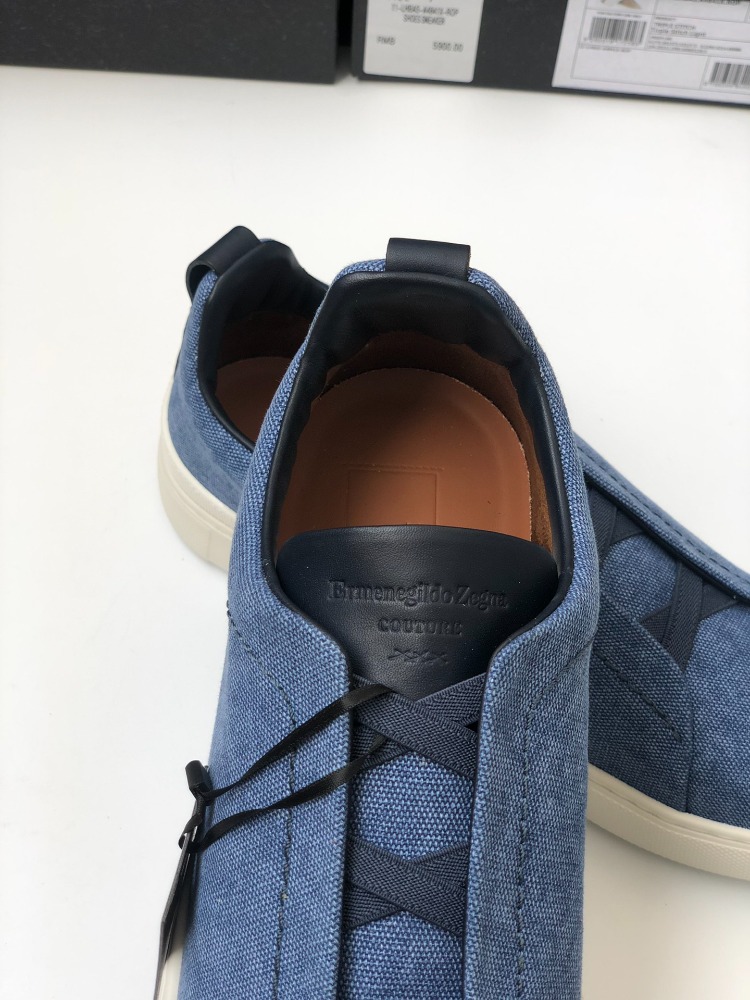 Zegna Triple Stitch Dark Teal Blue Cotton Linen and Leather 39-45