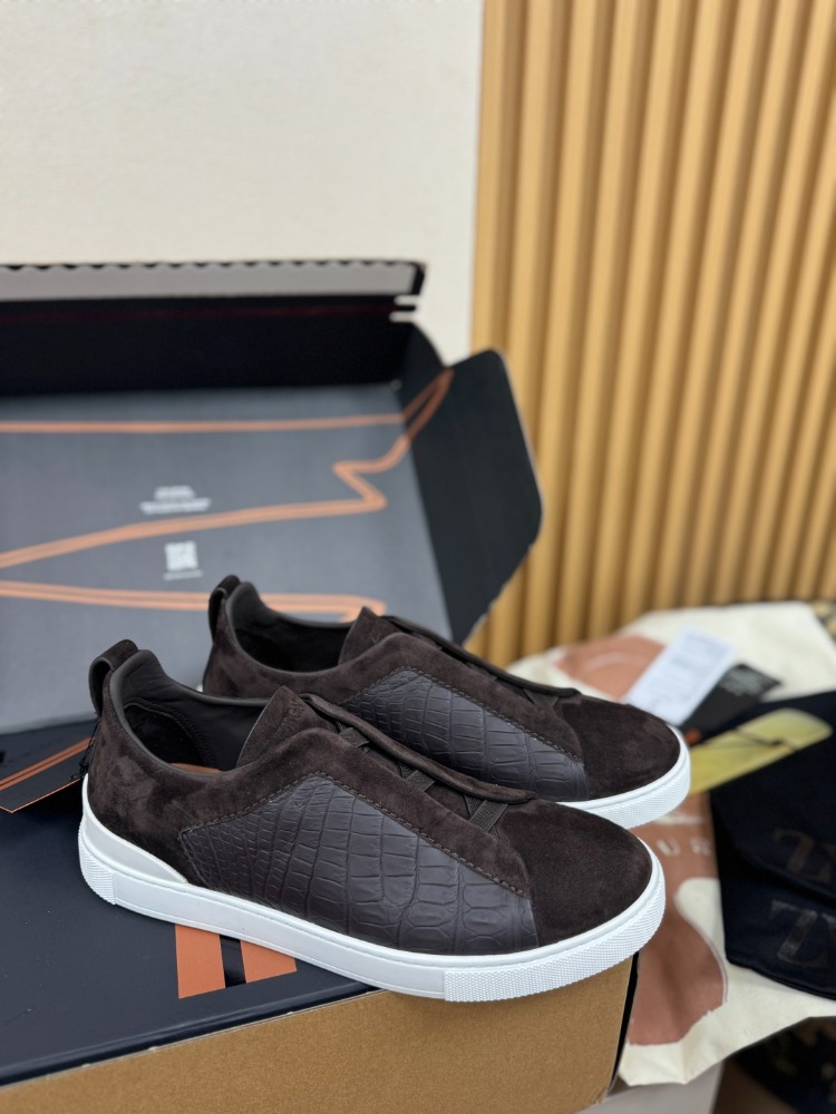 Zegna Brown Crocodile Leather Triple Stitch SECONDSKIN 38-46