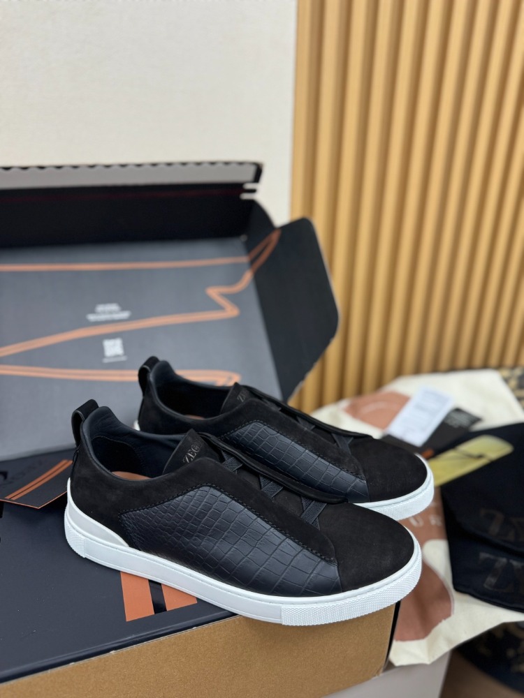 Zegna Black Crocodile Leather Triple Stitch SECONDSKIN 38-46