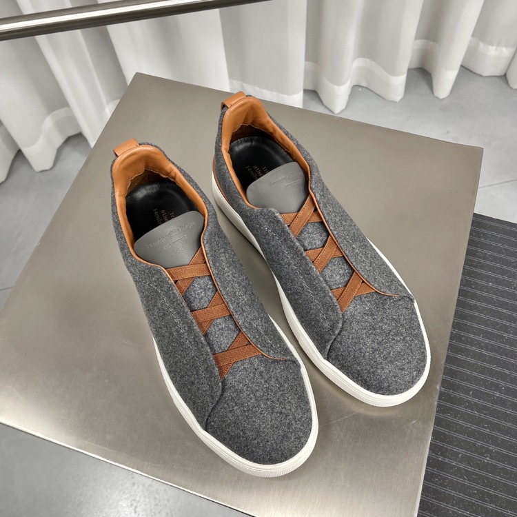 Zegna Grey Mélange Wool Triple Stitch Sneakers 39-46
