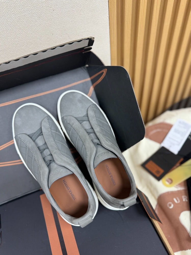 Zegna Grey Crocodile Leather Triple Stitch SECONDSKIN 38-46