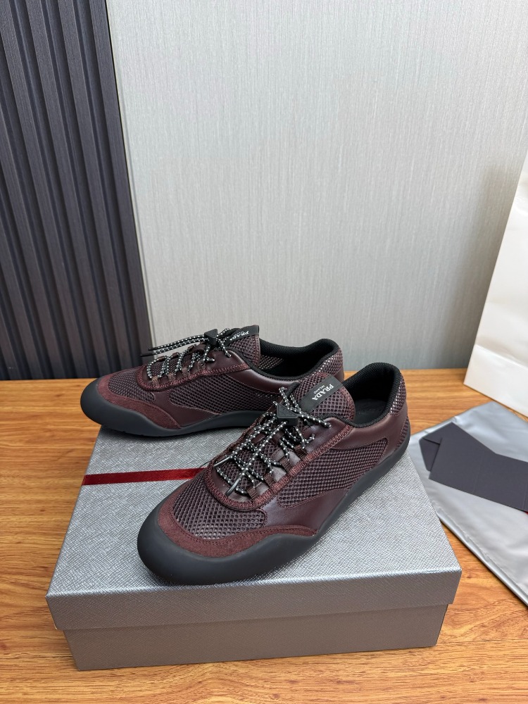 Prada Speedrock Deri ve File Spor Ayakkabı Bordo 39-45