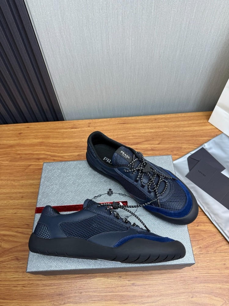 Prada Navy Speedrock leather and mesh fabric sneakers 39-45