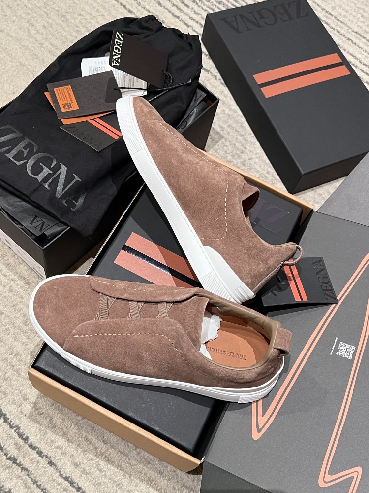 Zegna Dark Beige Suede Triple Stitch™ Sneakers 39-46