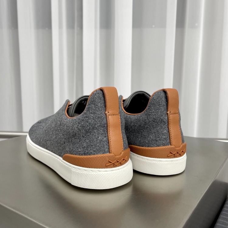Zegna Grey Mélange Wool Triple Stitch Sneakers 39-46