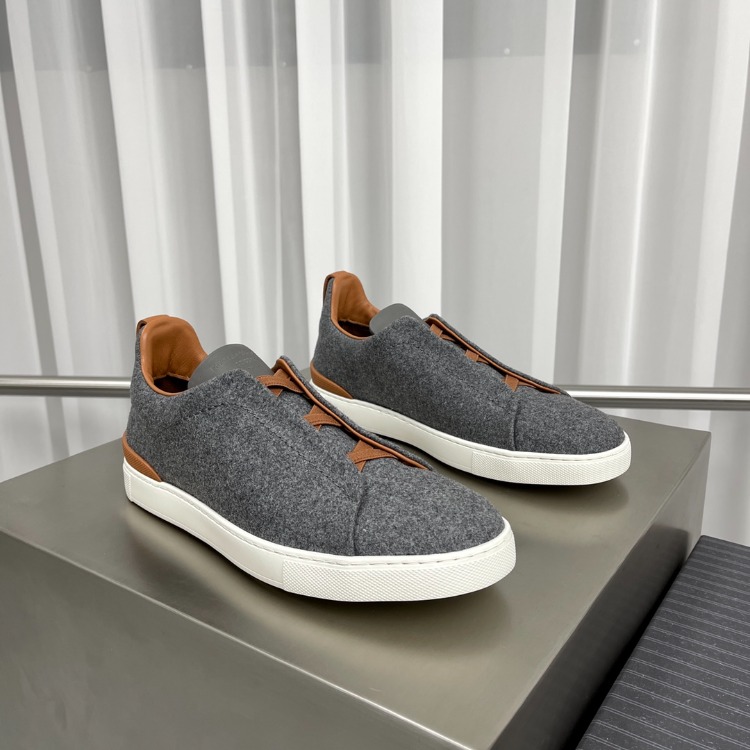 Zegna Grey Mélange Wool Triple Stitch Sneakers 39-46