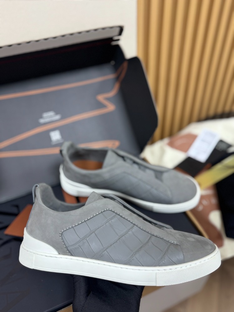 Zegna Grey Crocodile Leather Triple Stitch SECONDSKIN 38-46