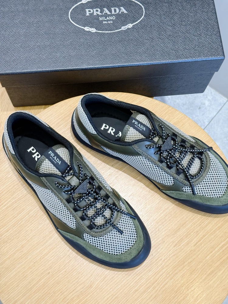 Prada Speedrock Yeşil Deri ve File Erkek Spor Ayakkabı 39-45