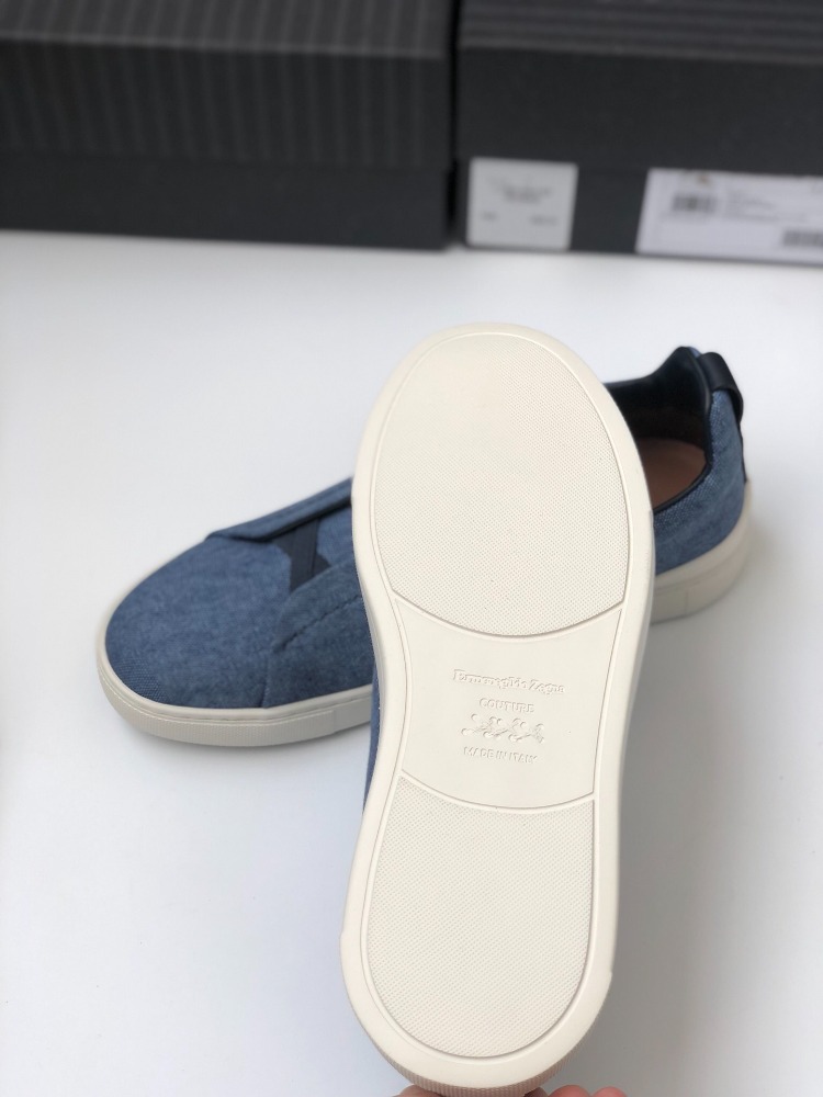 Zegna Triple Stitch Dark Teal Blue Cotton Linen and Leather 39-45