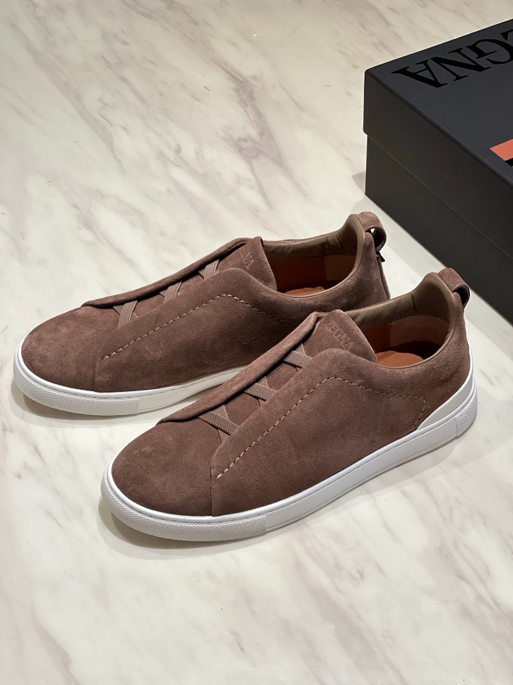 Zegna Dark Beige Suede Triple Stitch™ Sneakers 39-46