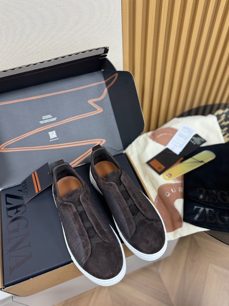 Zegna Brown Crocodile Leather Triple Stitch SECONDSKIN 38-46