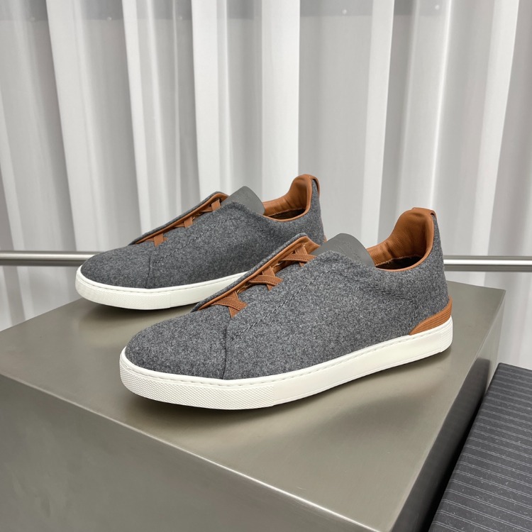 Zegna Grey Mélange Wool Triple Stitch Sneakers 39-46