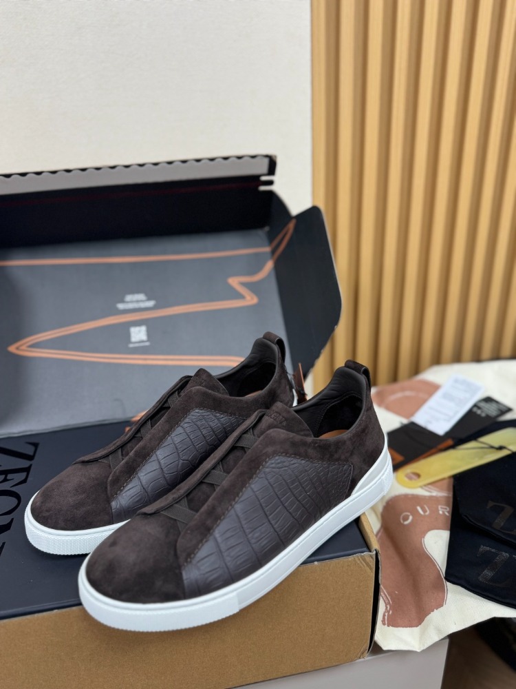 Zegna Brown Crocodile Leather Triple Stitch SECONDSKIN 38-46