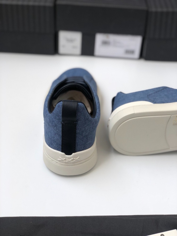 Zegna Triple Stitch Dark Teal Blue Cotton Linen and Leather 39-45